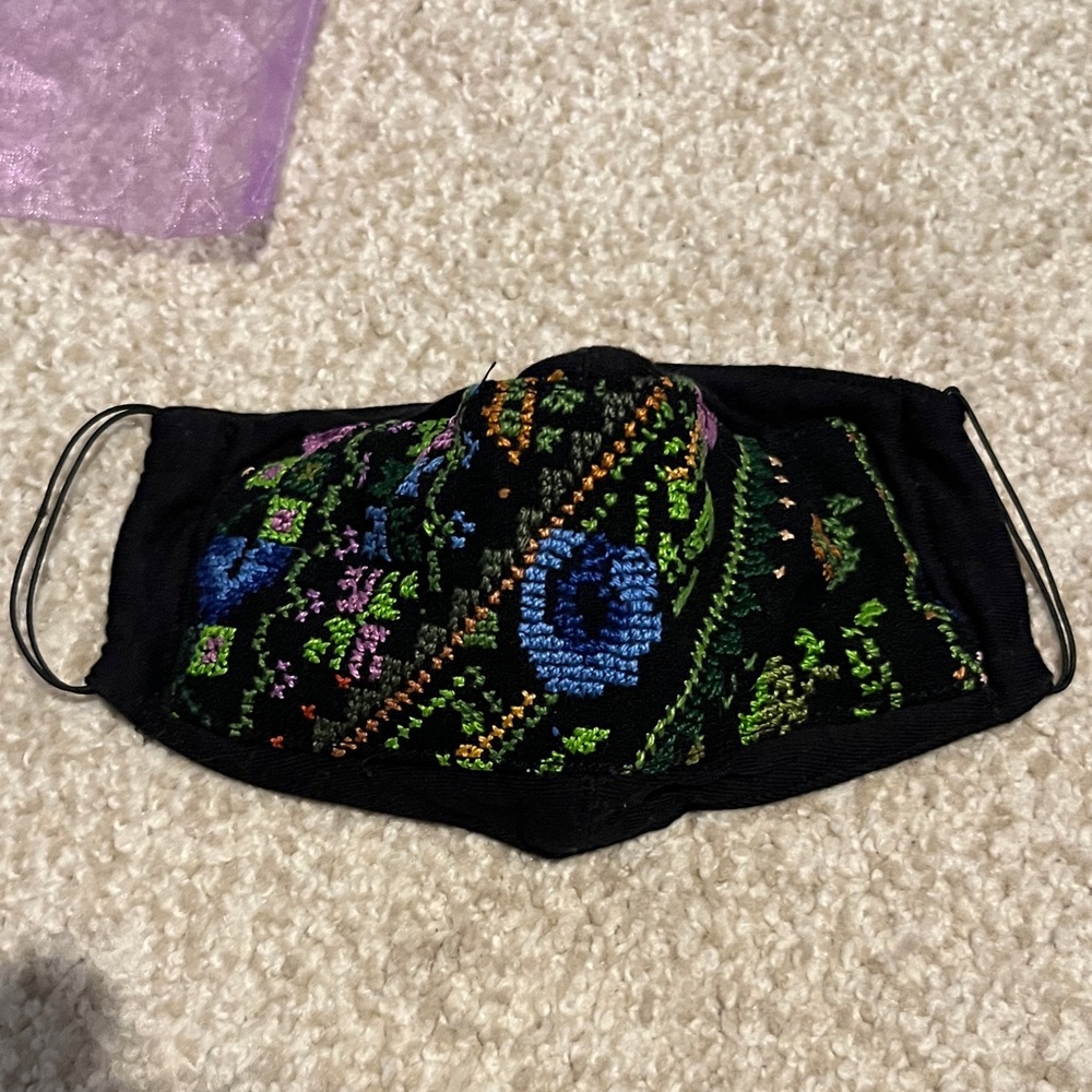 Embroidered Black Face Mask with Multicolor Floral Stitching